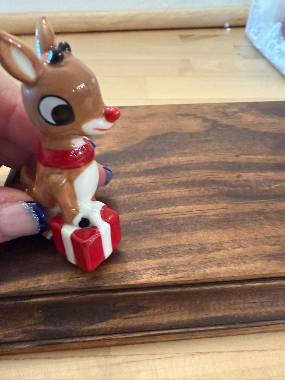 Nora Fleming Ceramic Reindeer Figurine with Red Gift mini